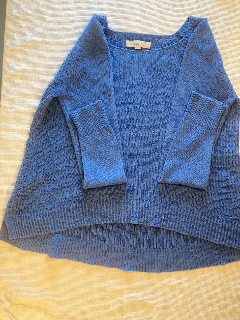Cotton sweater, medium blue with cabling detail, AnnTaylor LOFT, Size Large